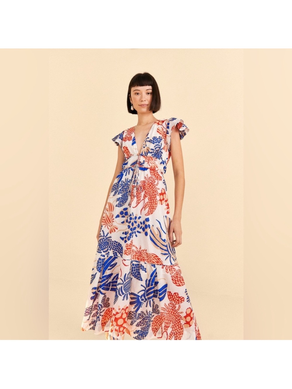 FARM Rio maxi dress Lobsters Print Tiered Cotton